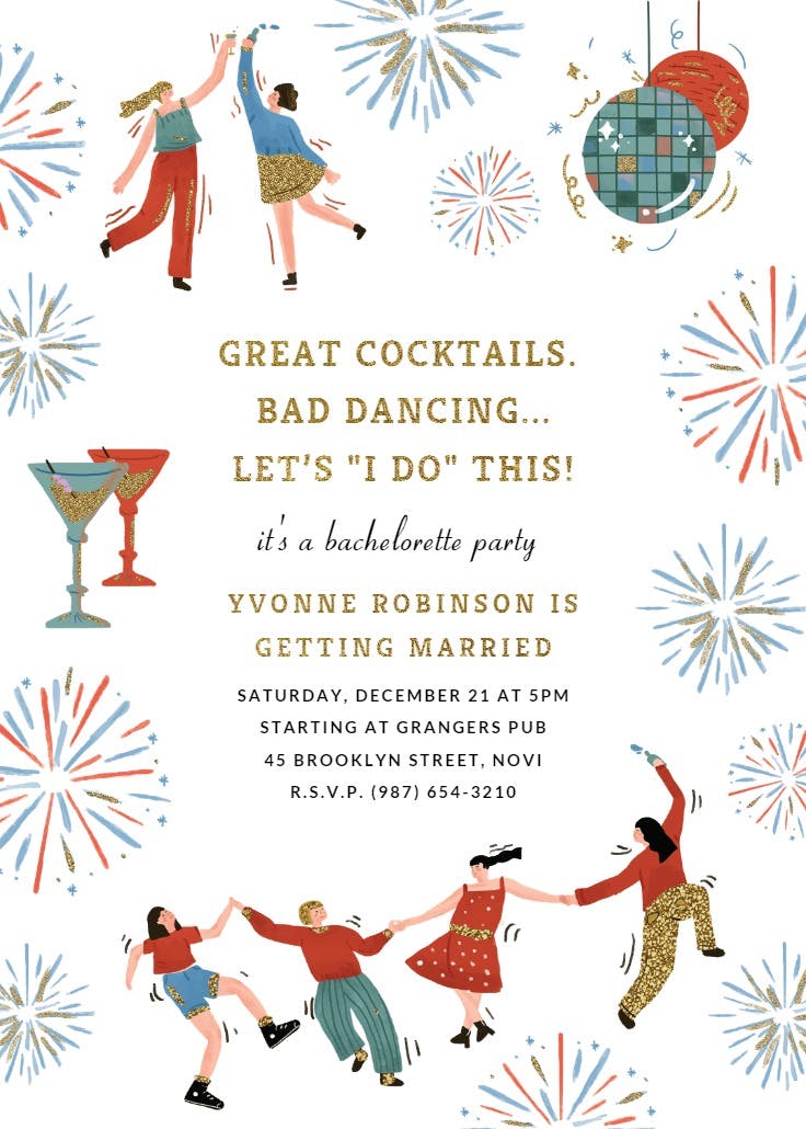 Dance party - bachelorette party invitation